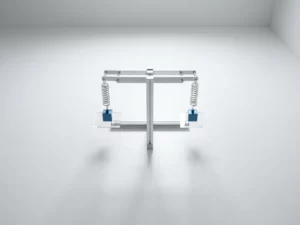 Balanced scale with spring coils on each side in harmonious equilibrium, minimalist white background with soft shadows